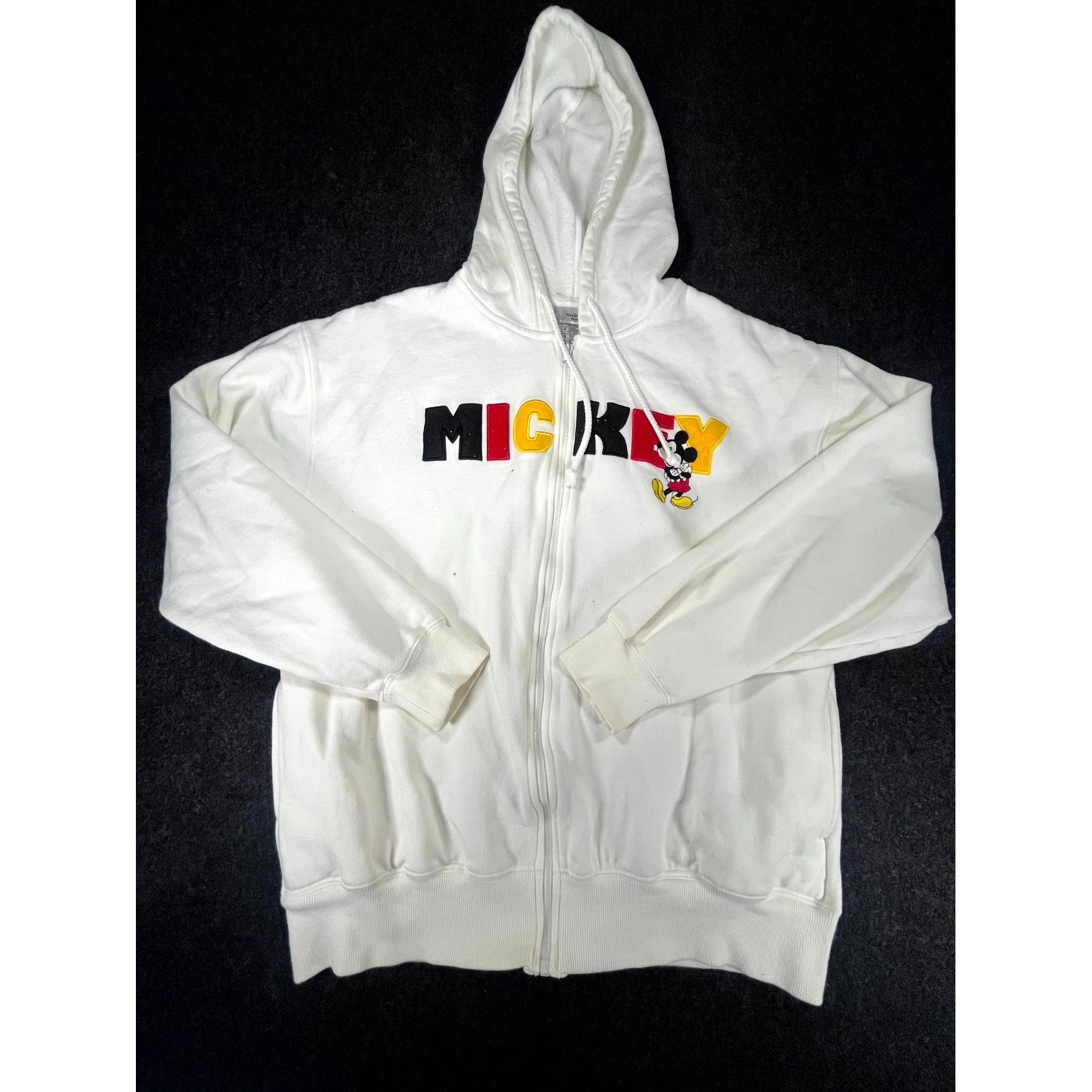 Disneyland Y2k Resort Mickey Mouse Hoodie Mens Medium White Embroidered Full Zip